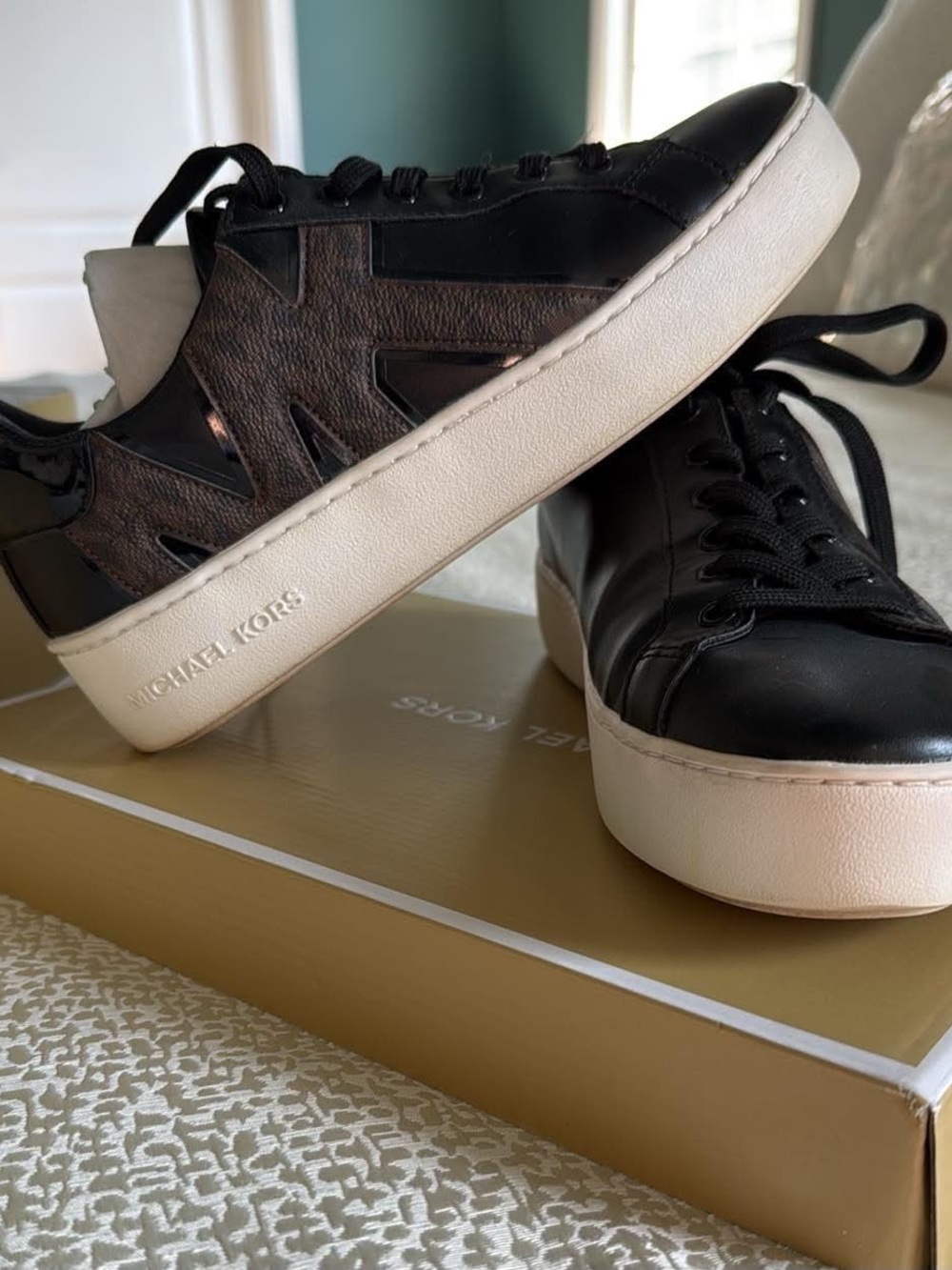 Michael Kors Black Sneakers with Brown Logo Panels, 8